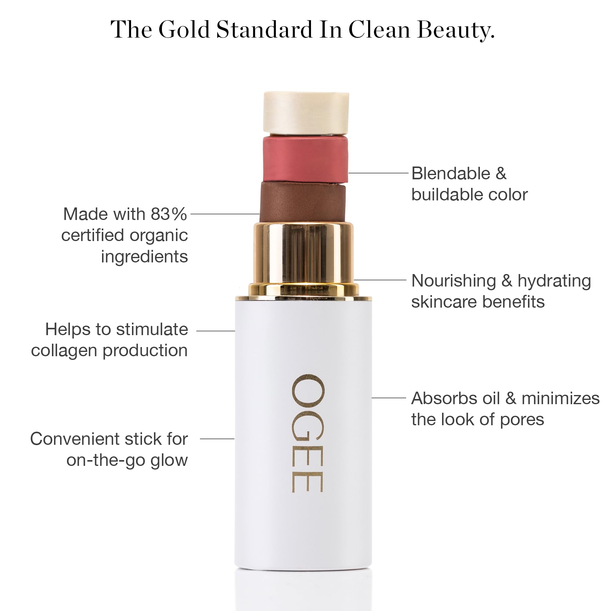 Ogee Face Stick Radiant Collection Trio - Contour Stick Makeup Collection - Certified Organic Contour Palette - Includes Bronzer Stick, Blush Stick & Highlighter Stick