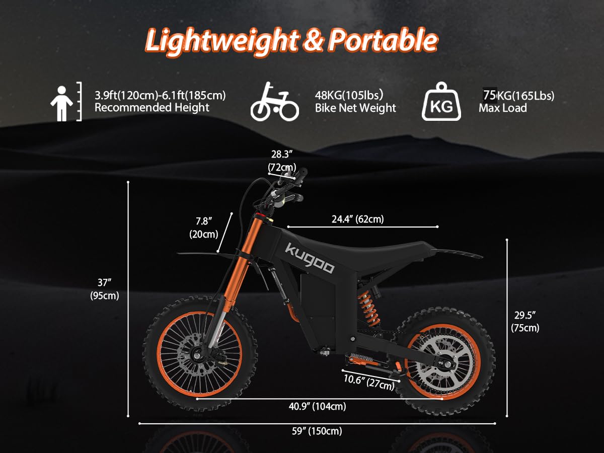 Electric-Dirt-Bike for Teens-Adults, 2000W-21AH-37MPH Electric-Motorcycle, Mountain Bike with 14" 12" Off-Road Fat Tire for Age 13+