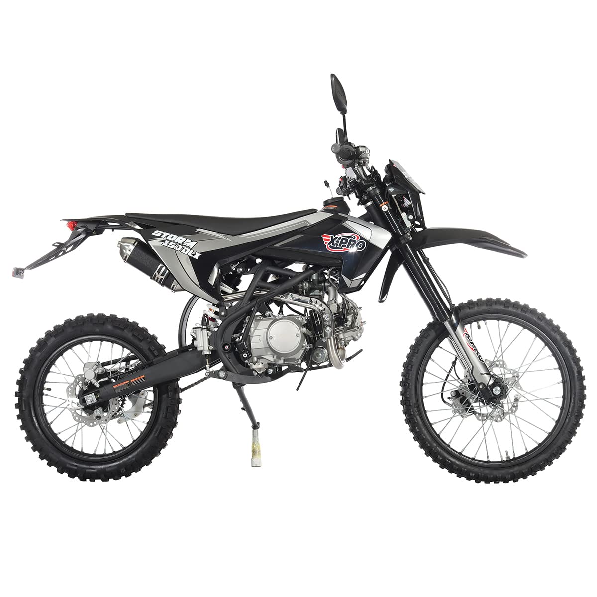 X-PRO 150 Dirt Bike Storm DLX 150 4-Speed Manual Transmission with All Lights, Electric/Kick Start, Big 19"/16" Tires! (Black)