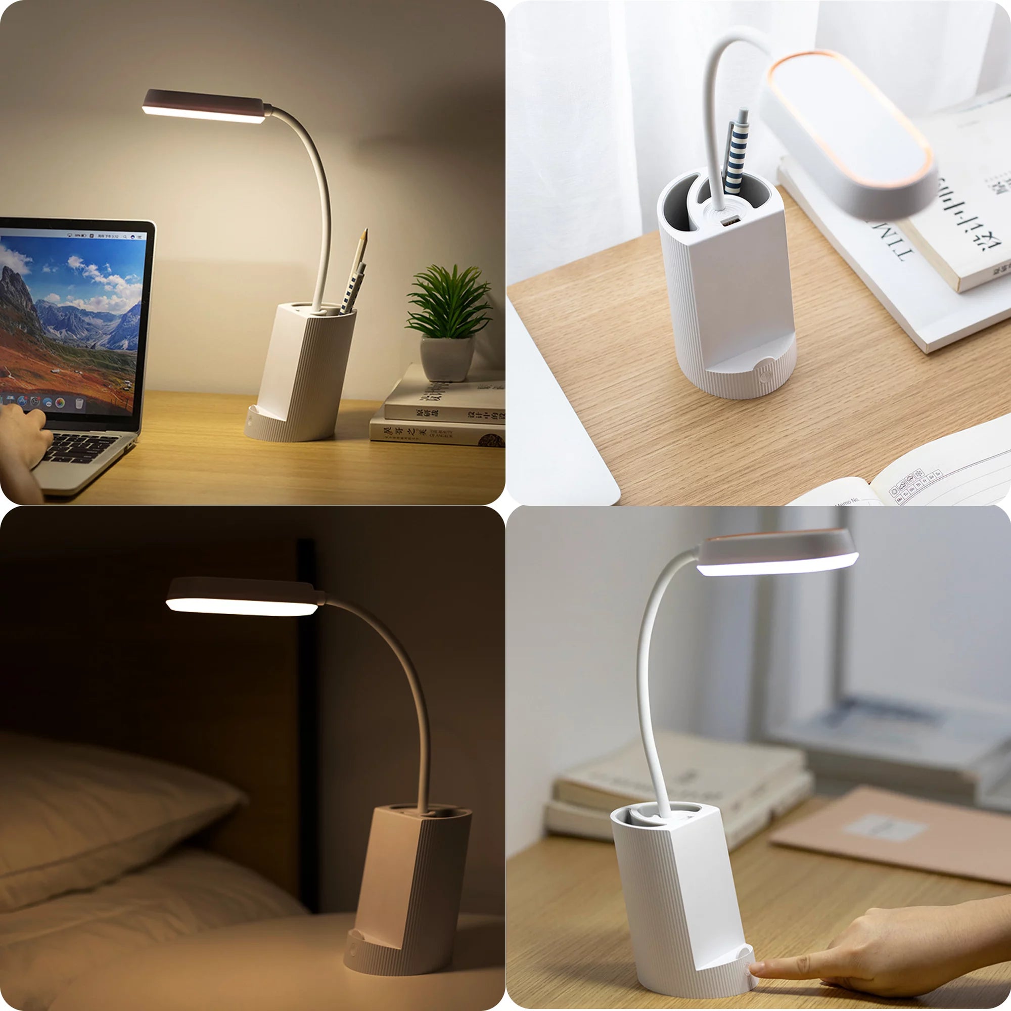 Small Desk Lamp with USB Port Rechargeable LED Desk Light with 3 Modes Dimmable