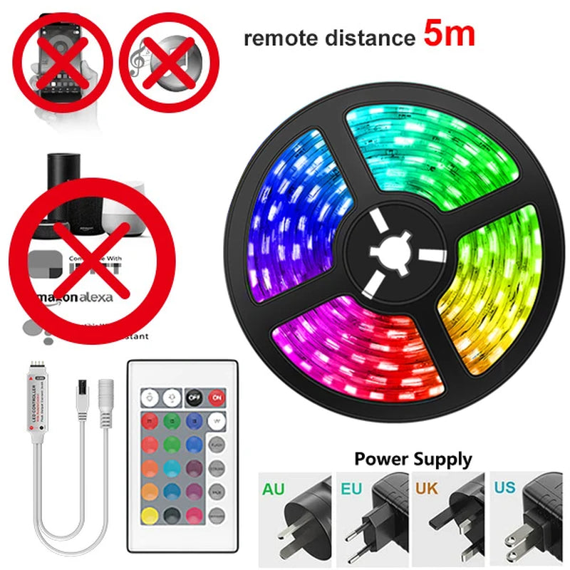 Bluetooth LED Strip Lights RGB 5050 SMD Flexible Ribbon Waterproof RGB LED Light with Power Adapt Tape Diode DC Control