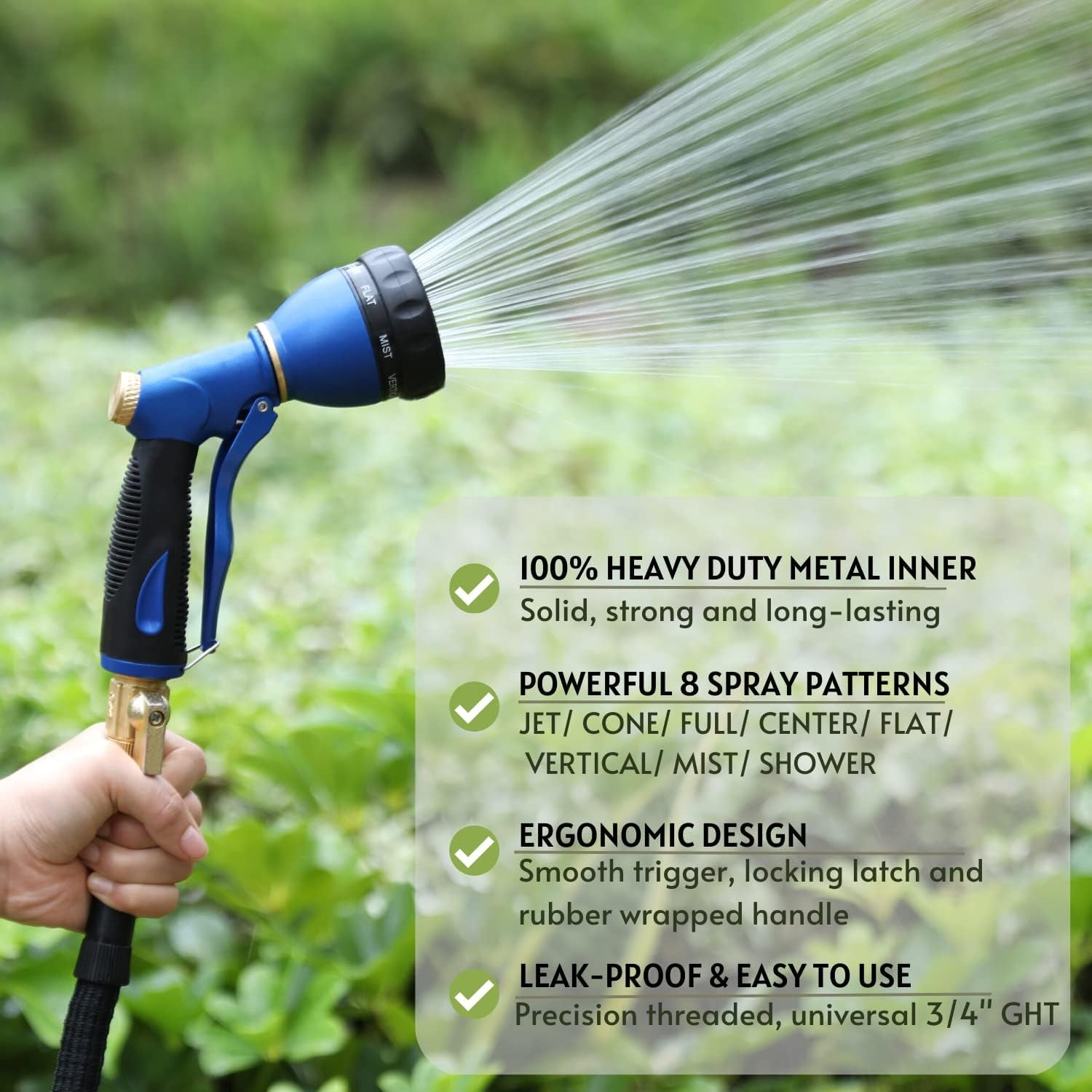 Garden Hose Sprayer Nozzle 100% Heavy Duty Metal, Water Hose Nozzle with 8 Different Spray Patterns, High Pressure Hose Spray Nozzle for Watering Plant & Lawn, Washing Car & Pet Blue