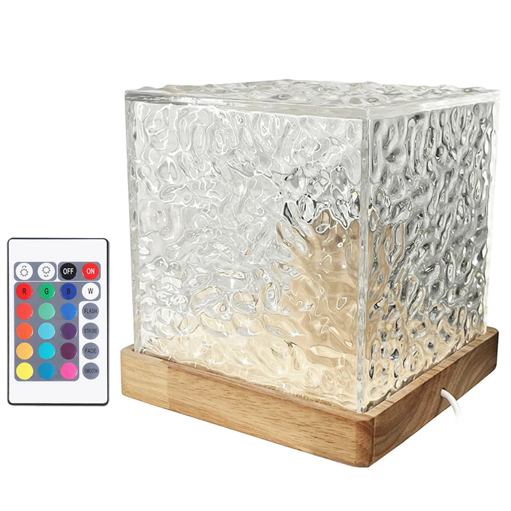 Rotating Water Wave Night Light Remote Control Dynamic Water Ripple Night Light 16 Colors Water Ripple Cube Colorful Night Light