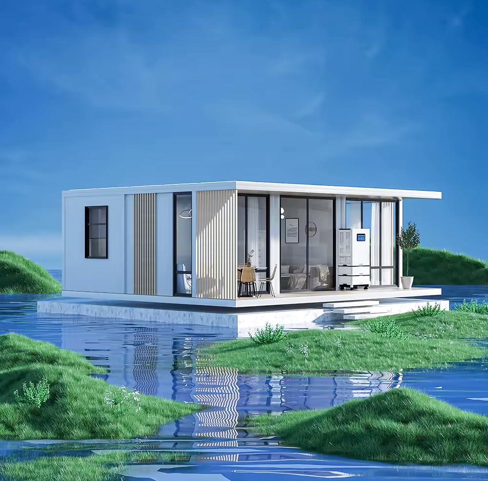 Tiny House,Two Bedroom Solar Prefab Home, 9mX4.5mX2.48m, 40.5 sqm,Zero Carbon Footprint, Premium Materials, Luxury Design,Equipped Bathroom and Bedroom, Wind,fire,Water Resistance-Customizable Design