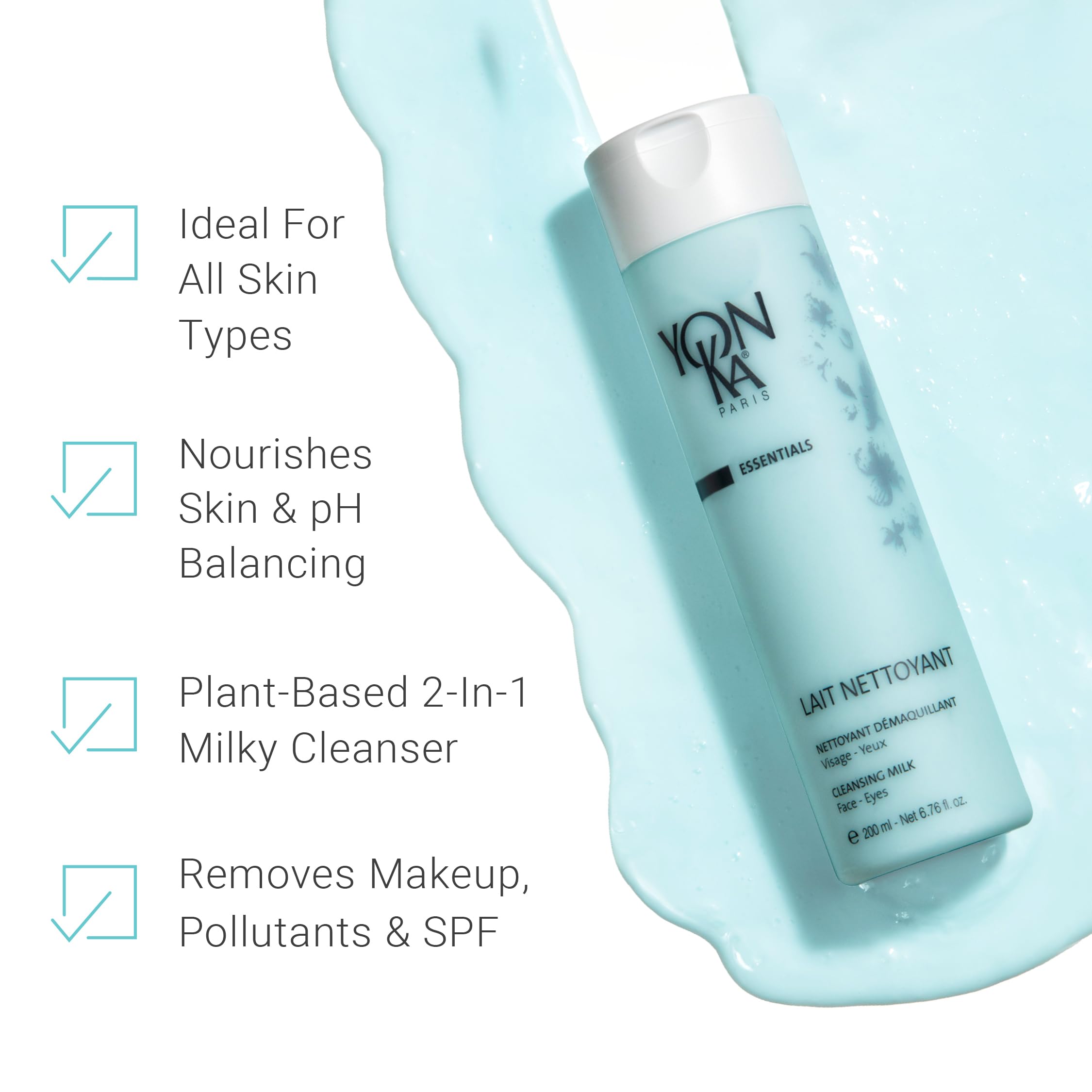 Yon-Ka Lait Nettoyant Facial Cleanser, Gentle Milk Cleanser & Makeup Remover, Daily Plant Based Wash, Moisturize and Balance Skins pH, All Skin Types, Paraben-Free