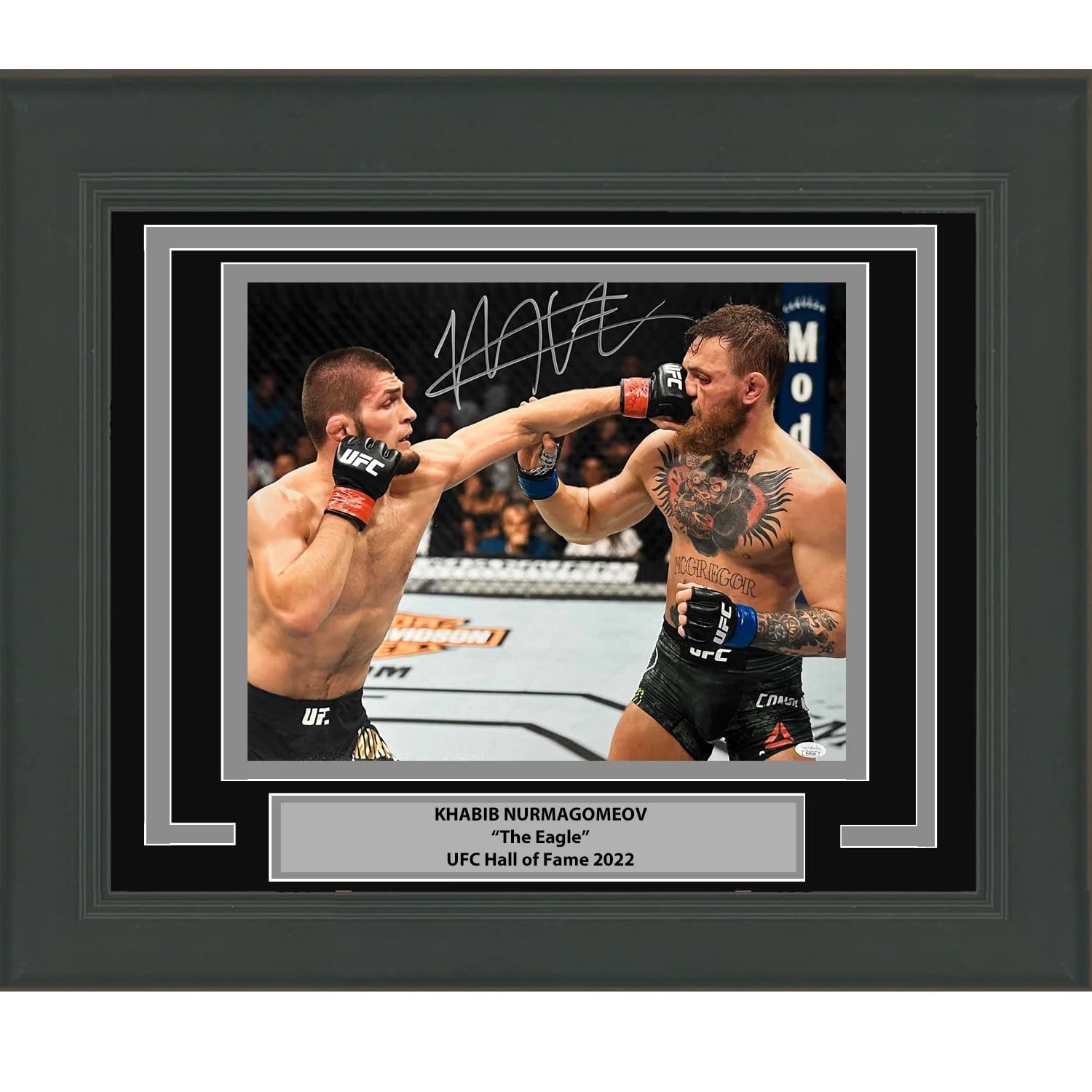 Framed Autographed/Signed Khabib Nurmagomedov vs. Conor McGregor UFC MMA Ultimate Fighting 16x20 Photo JSA COA #2