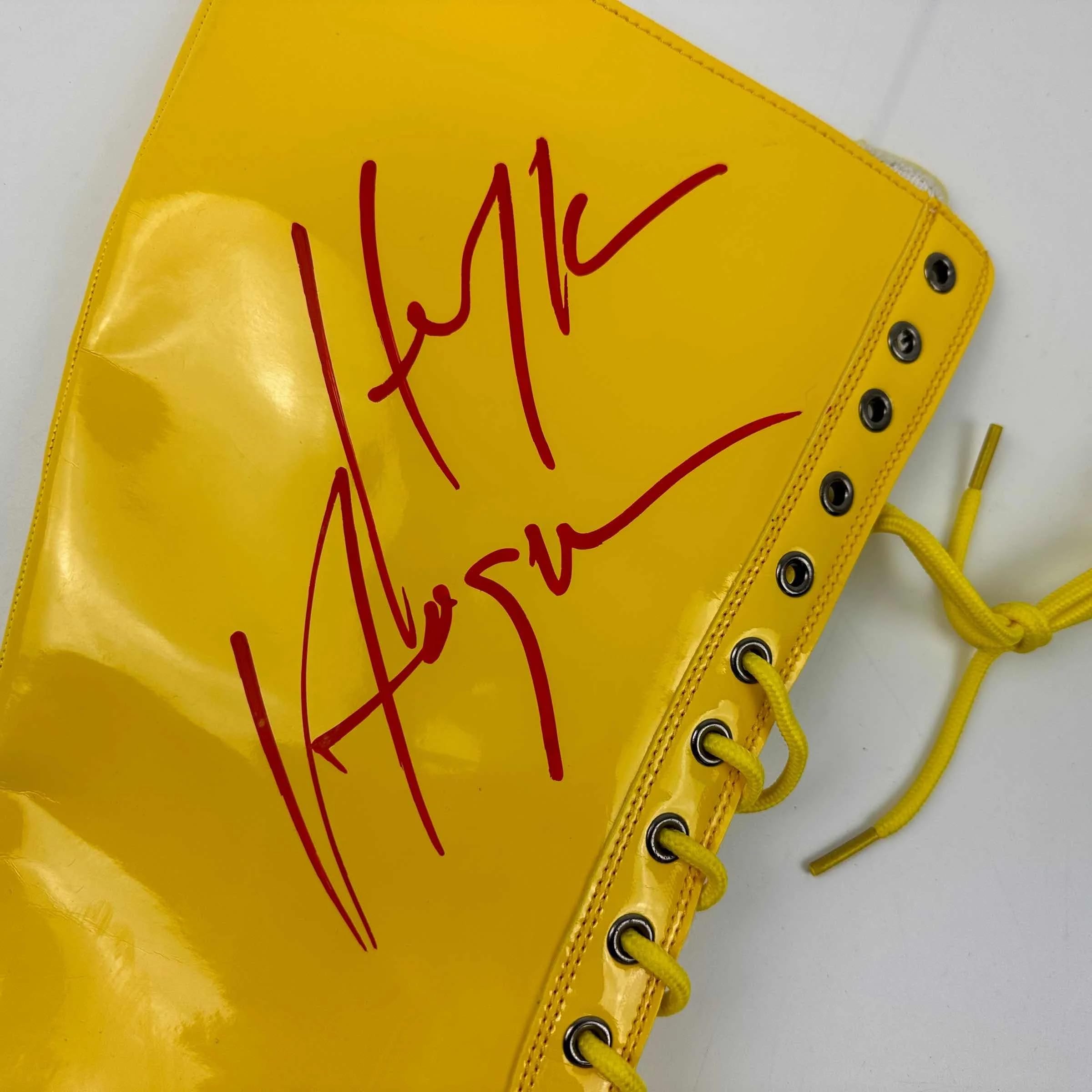 Autographed/Signed Hulk Hogan Yellow WWE WWF Wrestling Boot/Shoe JSA COA Auto