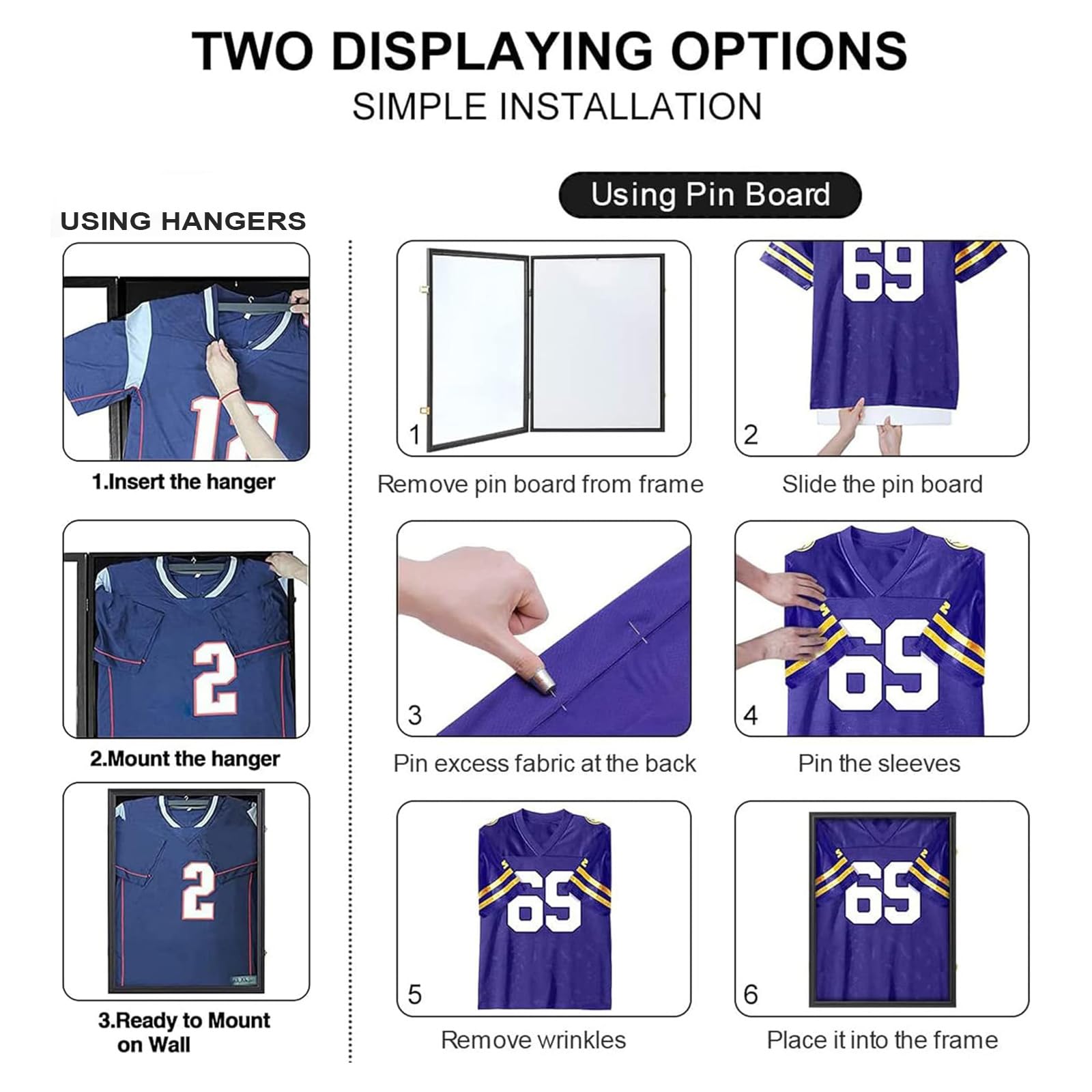 Grintus Jersey Frame Display Case Jersey Display Case Jersey Shadow Box with 98% Uv Protection Acrylic and Hanger for Baseball Basketball Football Soccer Hockey Sport Shirt and Uniform,Black Finish