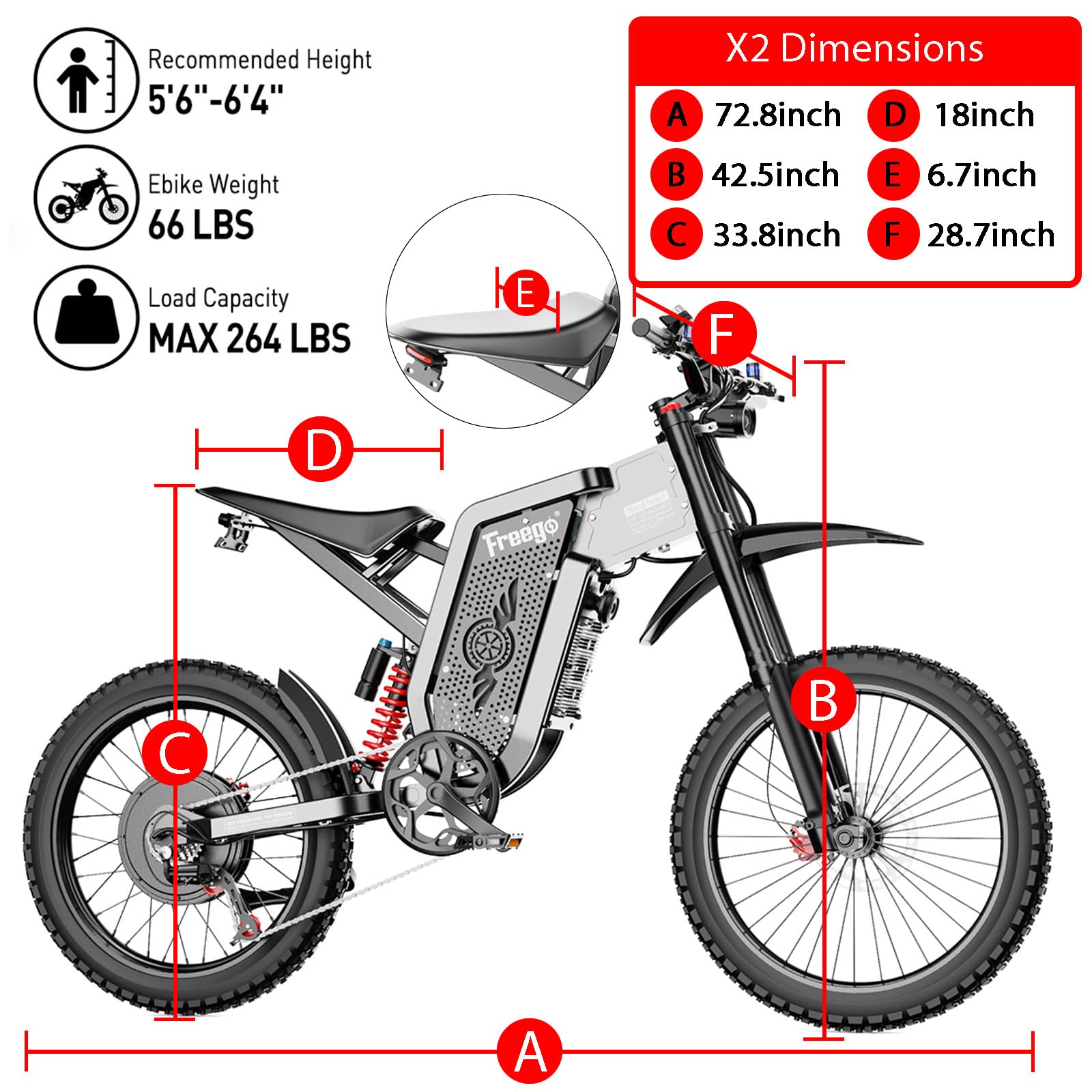 Freego X2 Electric Motorcycle for Adults, Electric Dirt Bike for Adult 6000W Motor 60V/30Ah Removable Battery, 60Mph/60Mile Electric Mountain Bicycle, 19" x2" Tire Full Suspension,Full Hydraulic Brake