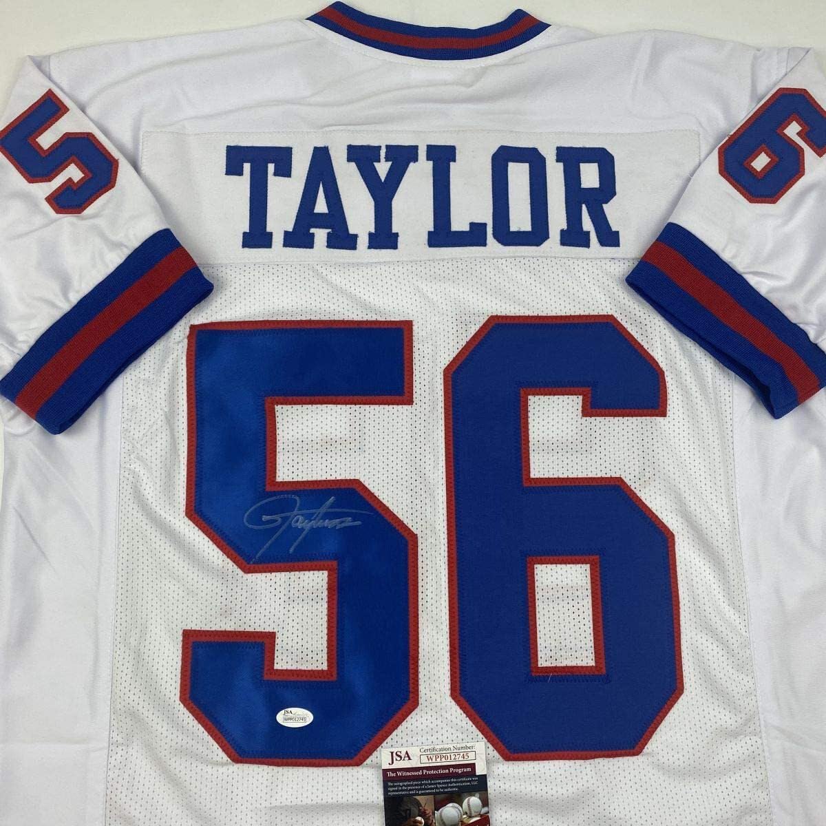 Autographed/Signed Lawrence Taylor New York White Football Jersey JSA COA