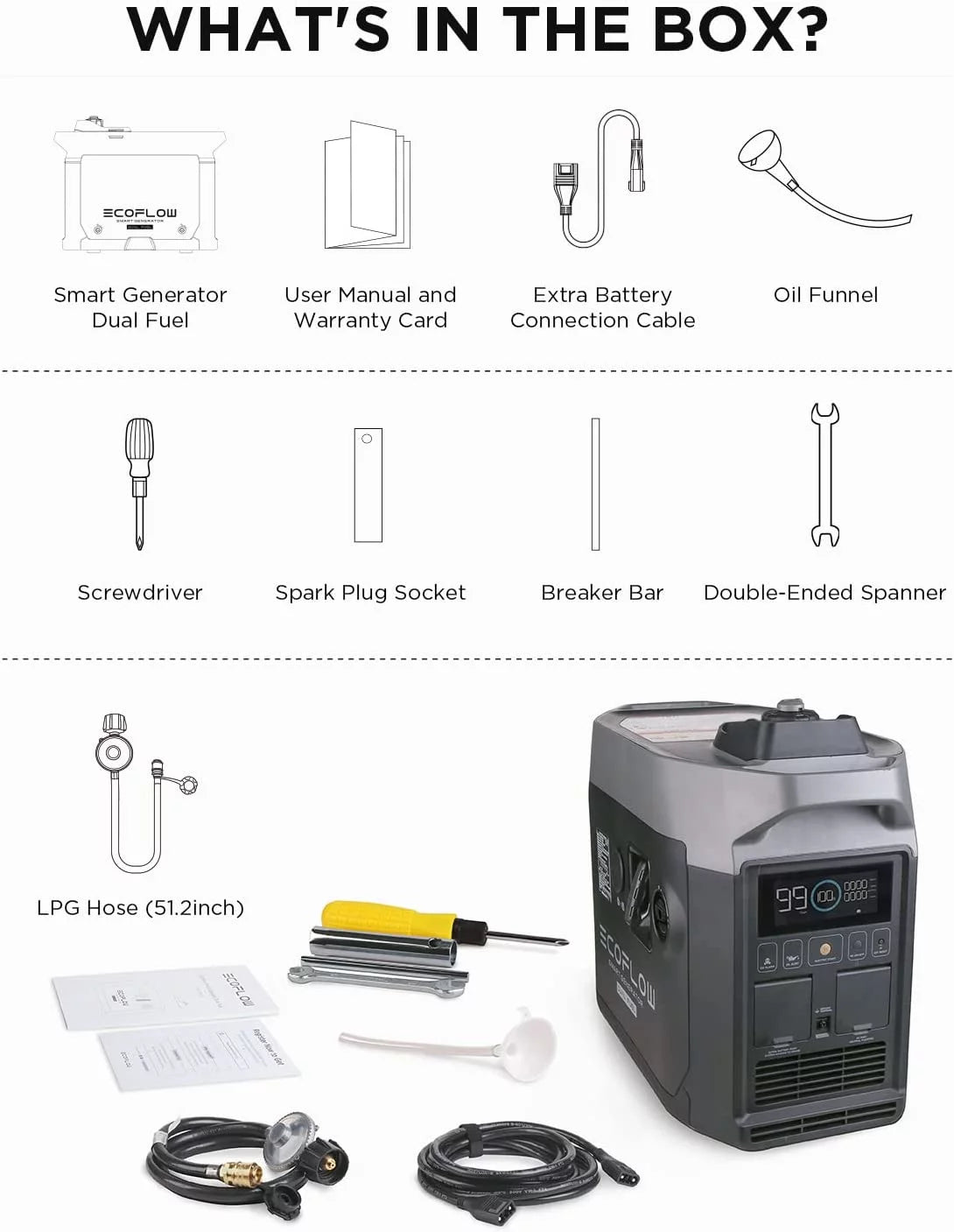 Smart Dual Fuel Generator,Gas/Lpg Inverter Generator,Integrates with Delta Pro/Delta Max/Delta 2,1800W AC Output,For Outdoor Camping,Home Backup,Emergency,Rv,Off-Grid