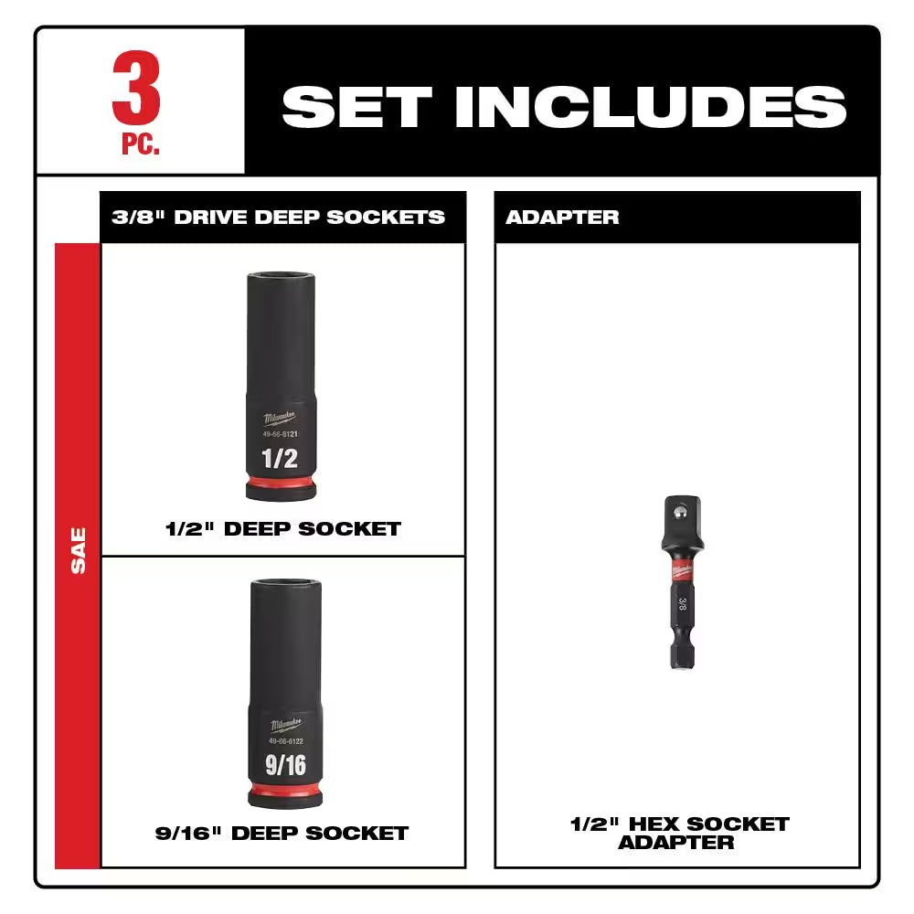 SHOCKWAVE Impact Duty 3/8 In. Drive Deep Well Socket Set (3-Pack)