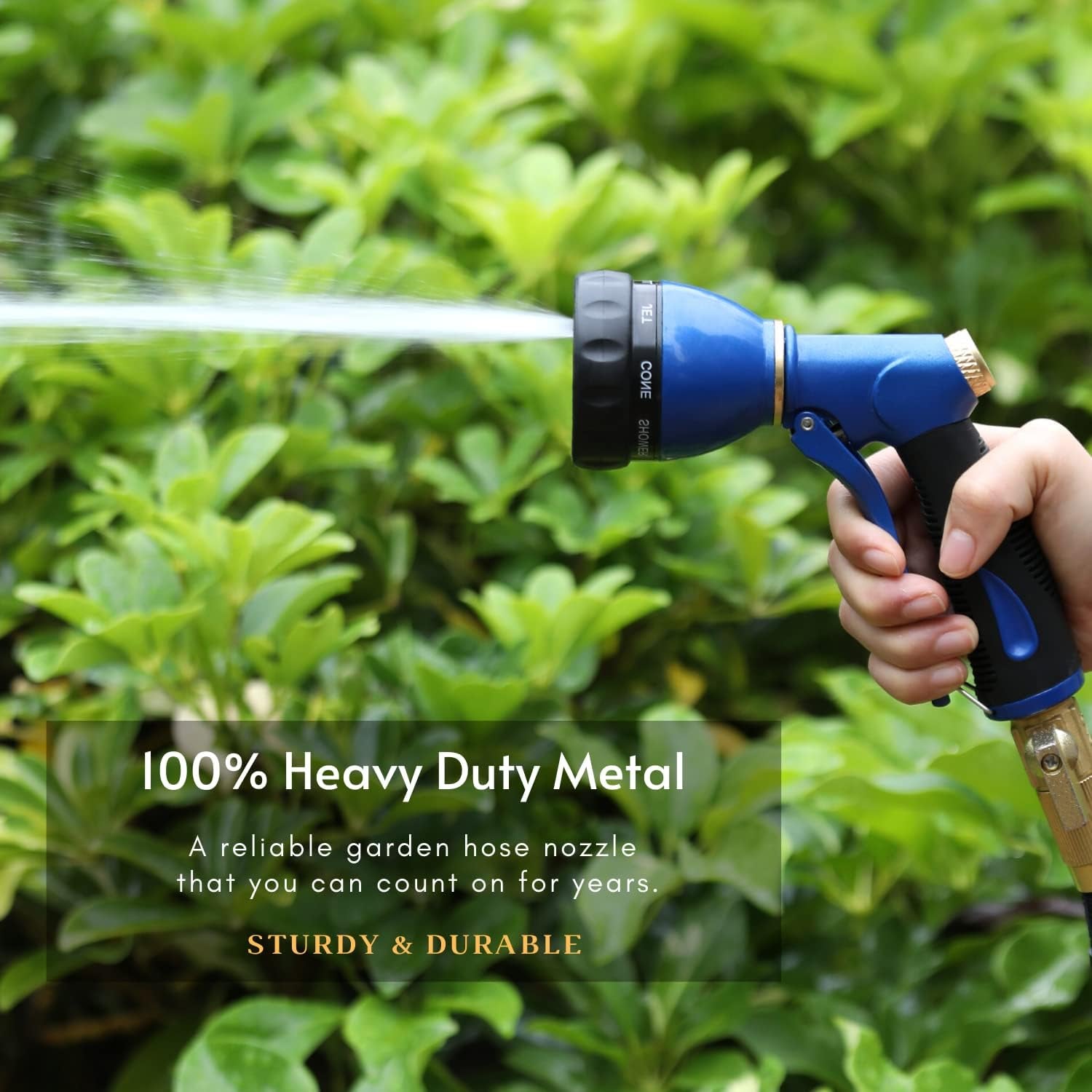 Garden Hose Sprayer Nozzle 100% Heavy Duty Metal, Water Hose Nozzle with 8 Different Spray Patterns, High Pressure Hose Spray Nozzle for Watering Plant & Lawn, Washing Car & Pet Blue