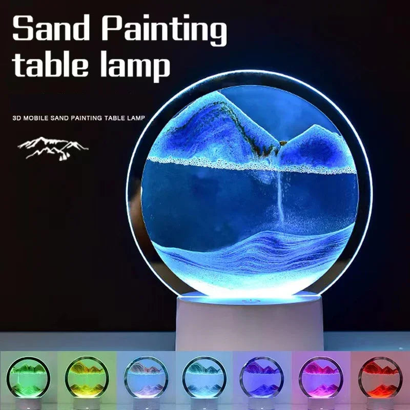 LED 16 Colors 3D Sandscape Lamp RGB Hourglass Light Moving Sand Art Frame Night Light with Deep Sea Display New Year Gift