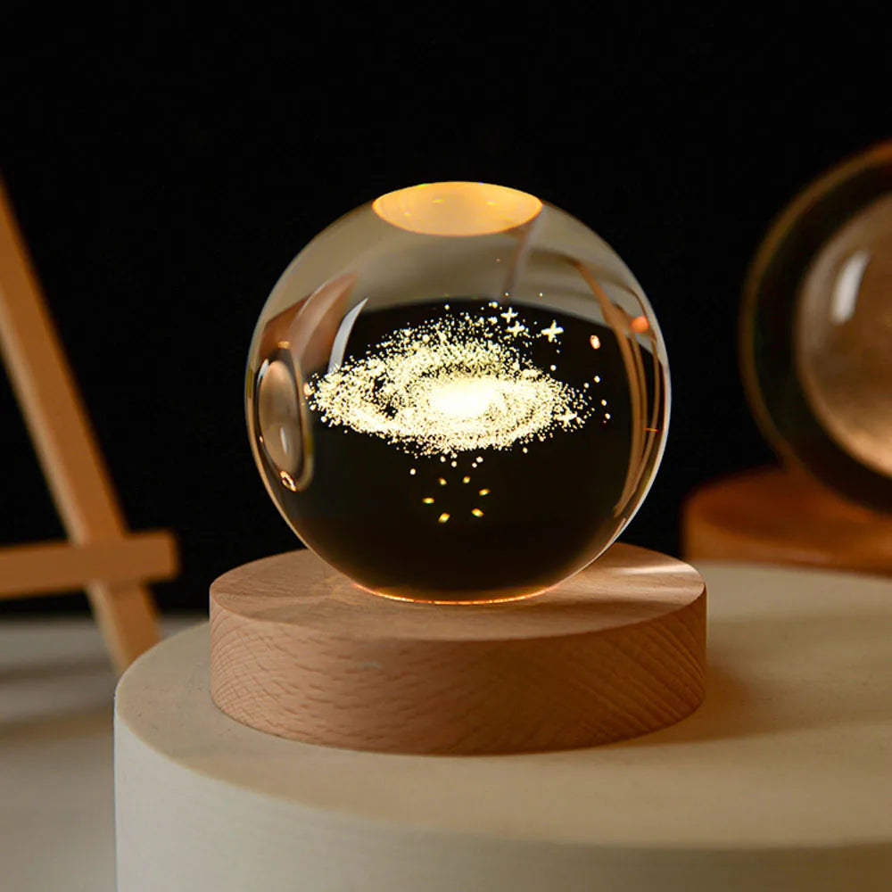 USB LED Night Light, Galaxy Crystal Ball Lamp, 3D Planet Moon Lamp, Home Decoration