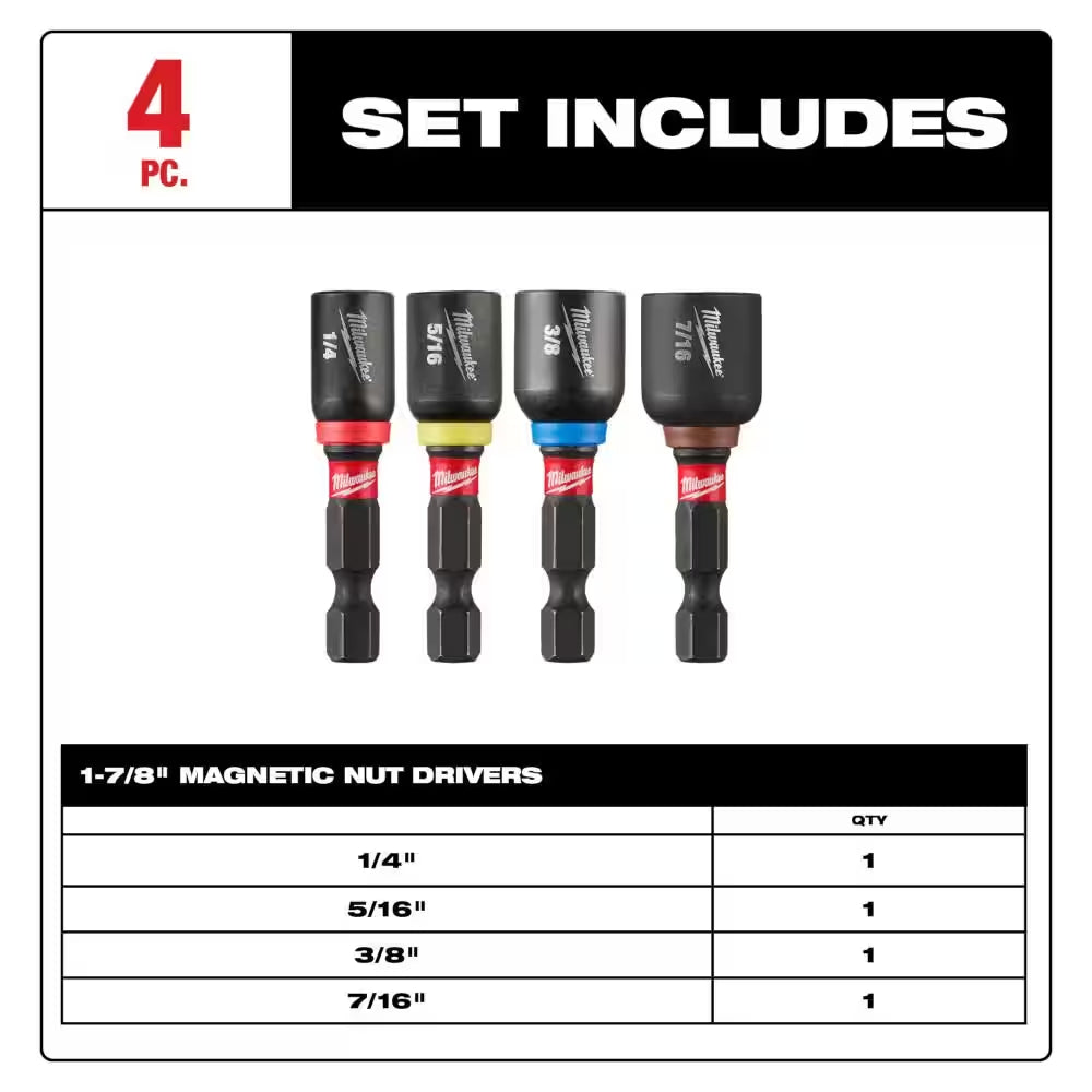 SHOCKWAVE Impact Duty 1-7/8 In. Alloy Steel Magnetic Nut Driver Set (4-Piece)