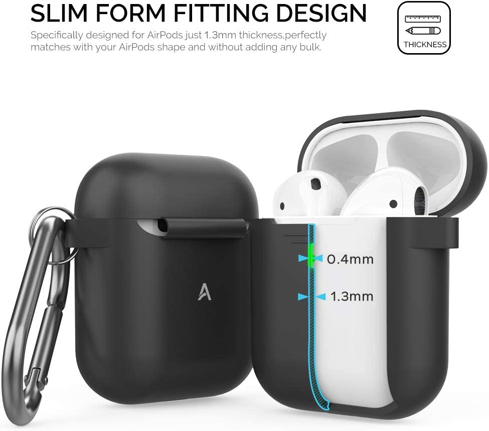 Upgrade Silicone Case Protective Cover [Front LED Visible] Compatible with Apple Airpods 2 & 1 (Black)