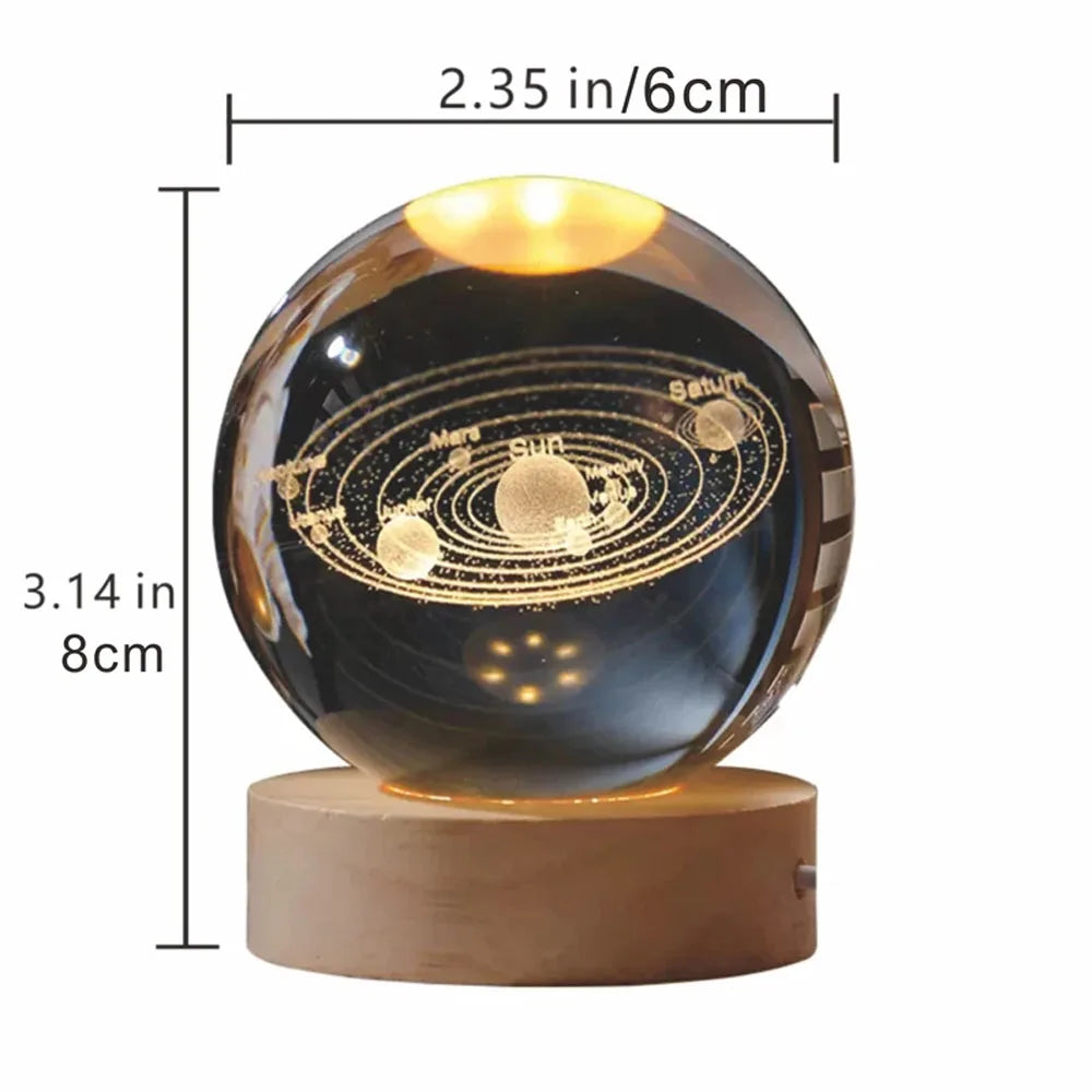 USB LED Night Light, Galaxy Crystal Ball Lamp, 3D Planet Moon Lamp, Home Decoration