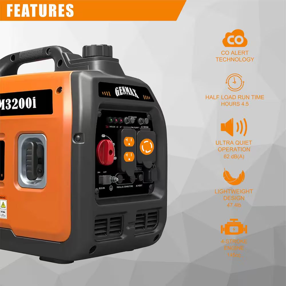 3300-Watt Recoil Start Gasoline Powered Inverter Generator with Super Quiet145Cc Engine