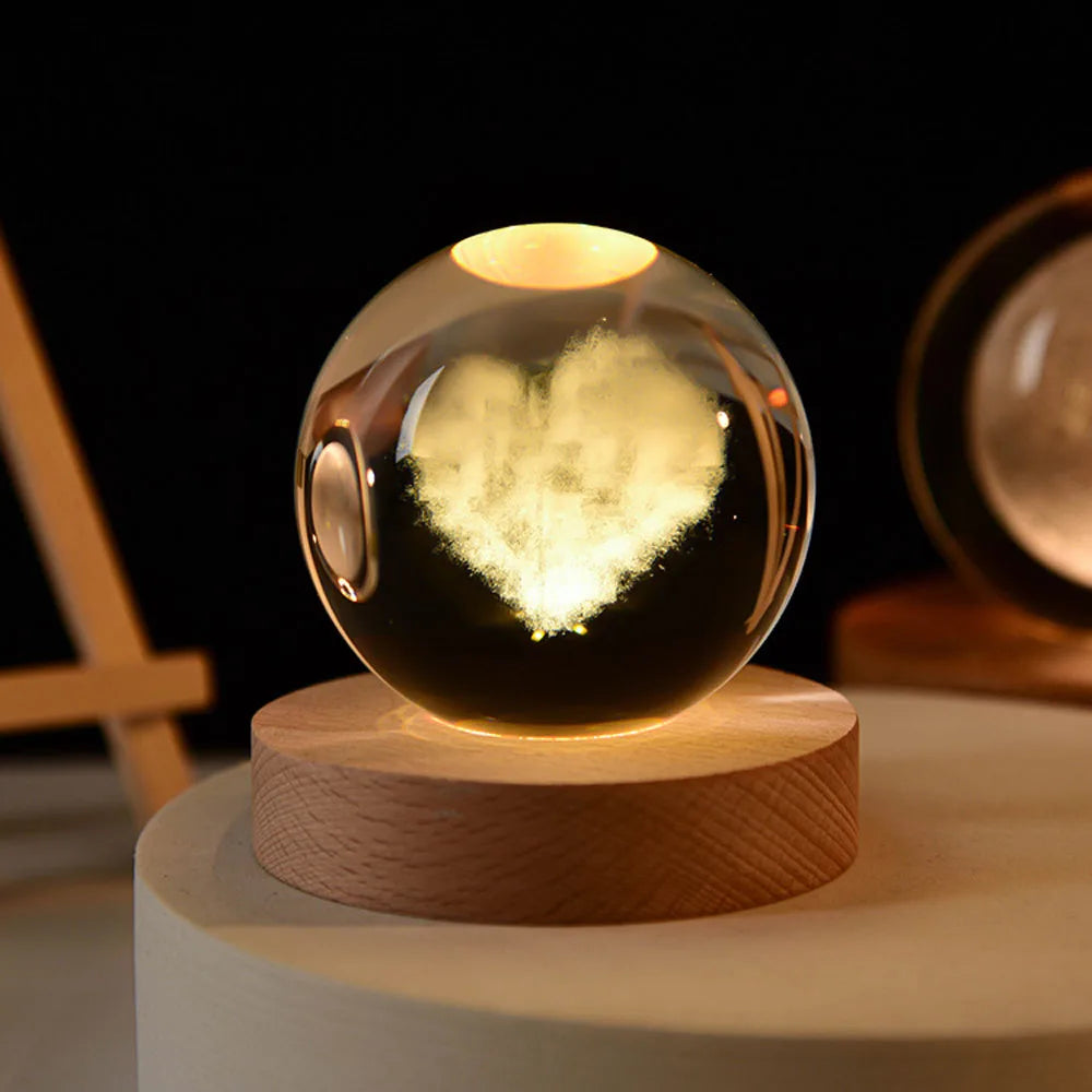 USB LED Night Light, Galaxy Crystal Ball Lamp, 3D Planet Moon Lamp, Home Decoration