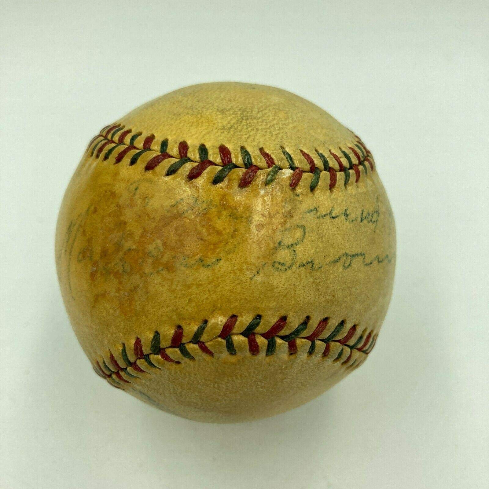 Extraordinary Mordecai "Three Finger" Brown Single Signed 1920s Baseball JSA COA - NFL Autographed Miscellaneous Items