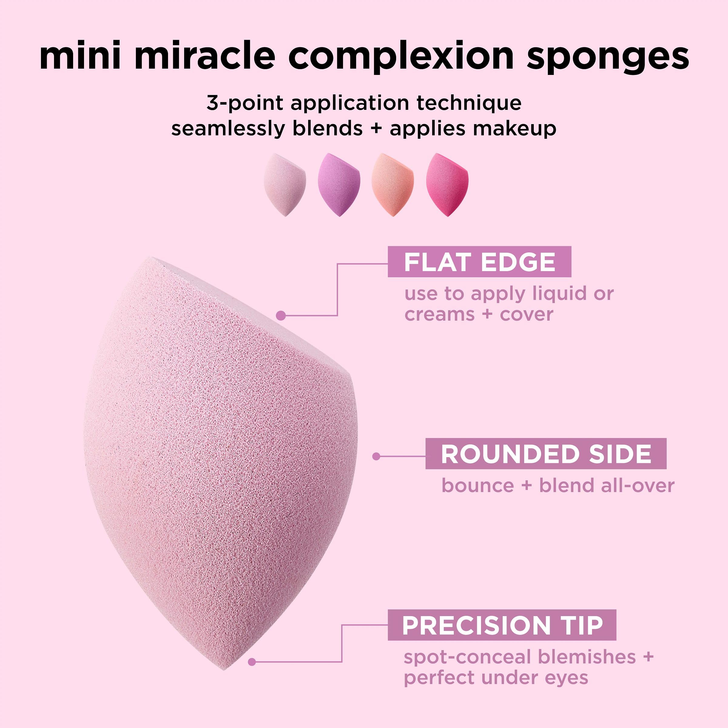 Real Techniques Mini Miracle Complexion Sponge 4 Pack, Small Makeup Blending Sponges, For Foundation & Concealer, Mini Size for Under Eyes & Touch-Ups, Travel Friendly, Natural Makeup, Latex-Free