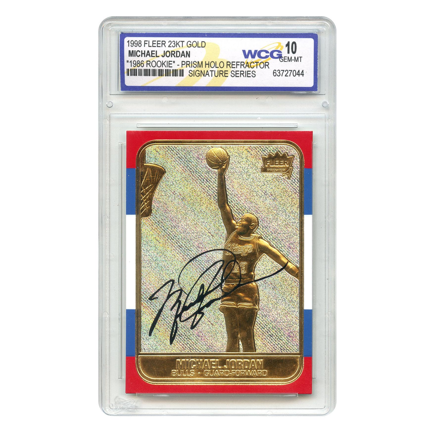 1998 Michael Jordan Fleer '86 Rookie Signature Series 23KT Gold Card PRISM HOLO REFRACTOR - Graded Gem-Mint 10