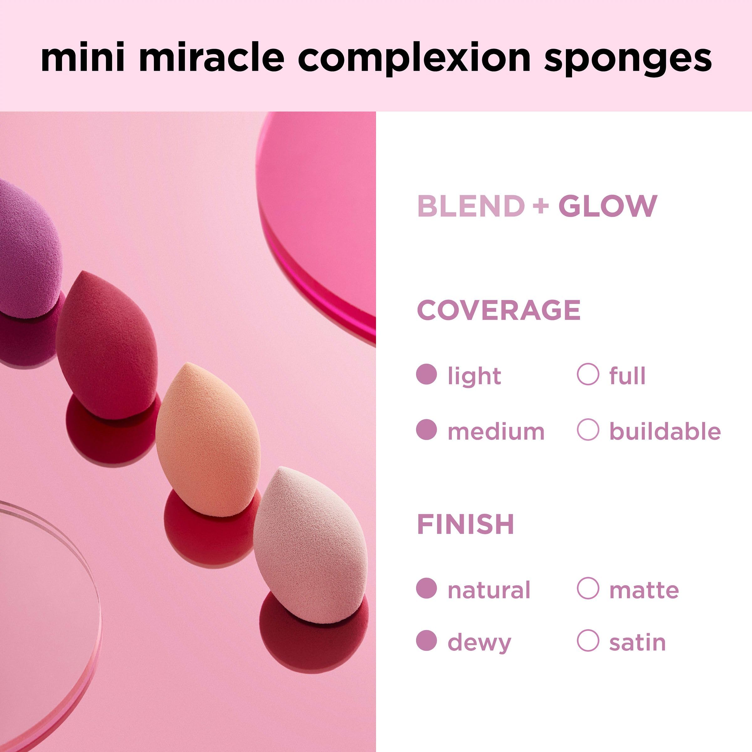 Real Techniques Mini Miracle Complexion Sponge 4 Pack, Small Makeup Blending Sponges, For Foundation & Concealer, Mini Size for Under Eyes & Touch-Ups, Travel Friendly, Natural Makeup, Latex-Free