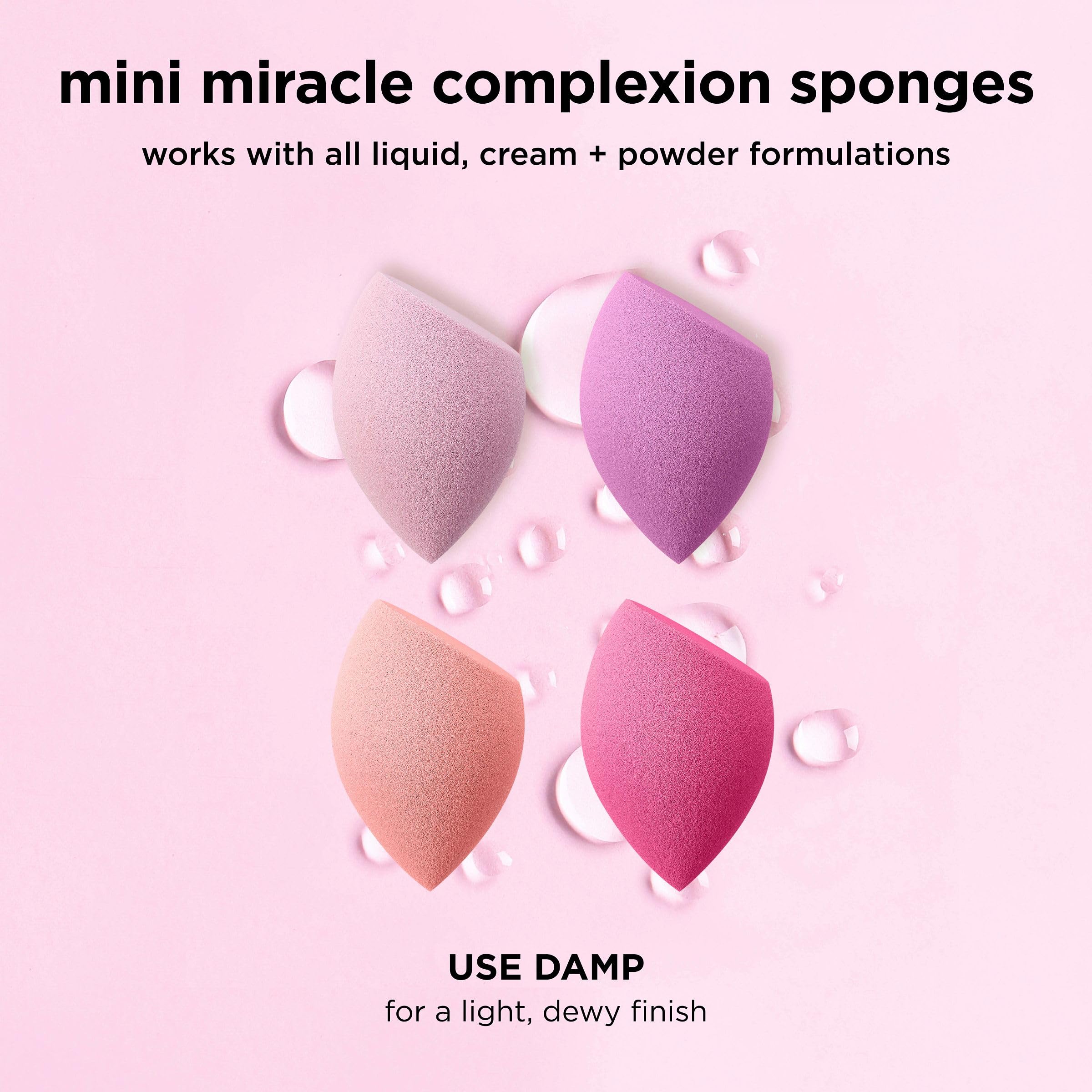 Real Techniques Mini Miracle Complexion Sponge 4 Pack, Small Makeup Blending Sponges, For Foundation & Concealer, Mini Size for Under Eyes & Touch-Ups, Travel Friendly, Natural Makeup, Latex-Free