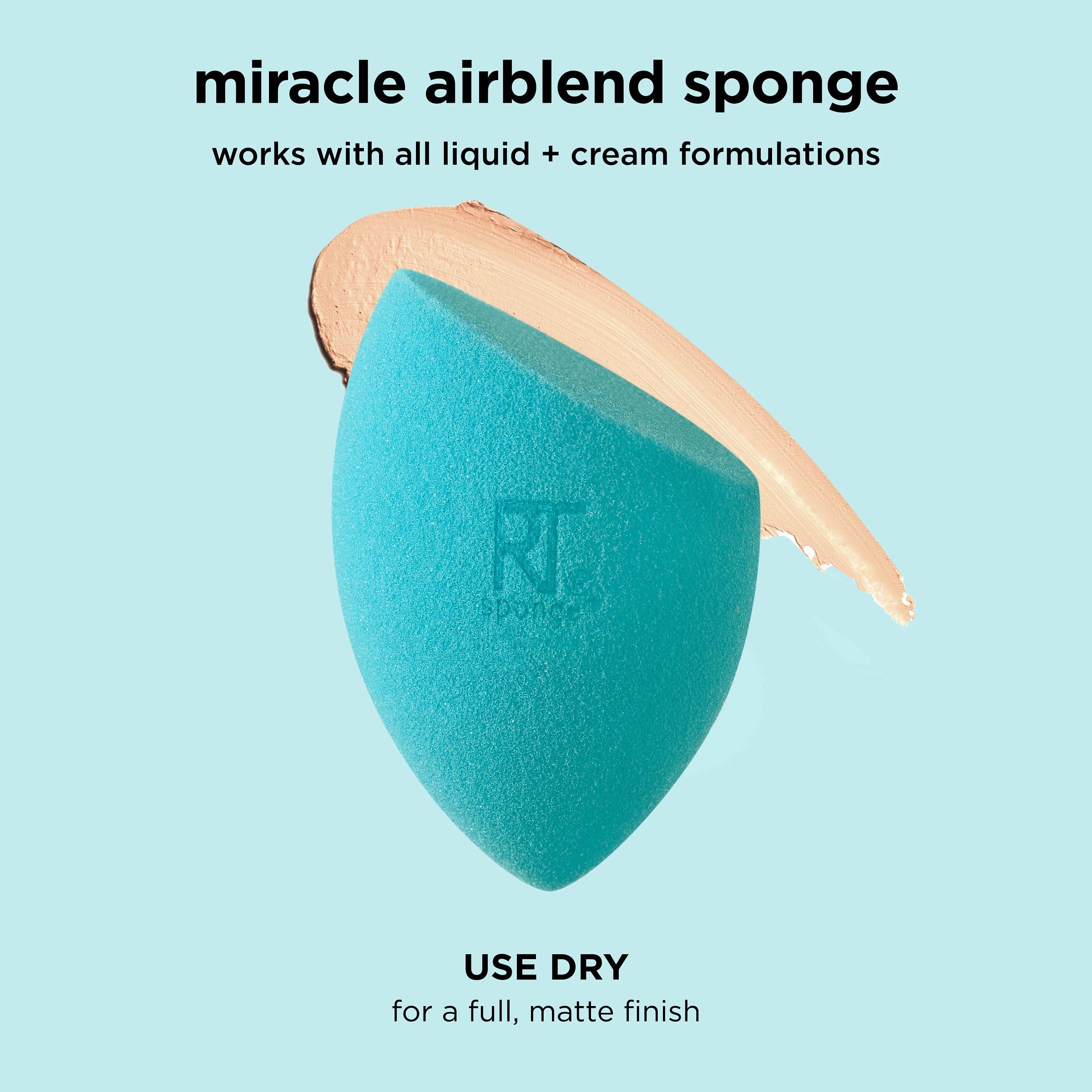 Real Techniques Miracle Airblend Sponge, Matte Makeup Blending Sponge, For Liquid, Cream, & Powder Products, Offers Medium To Full Coverage, Foundation Sponge, Latex-Free Foam, 1 Count