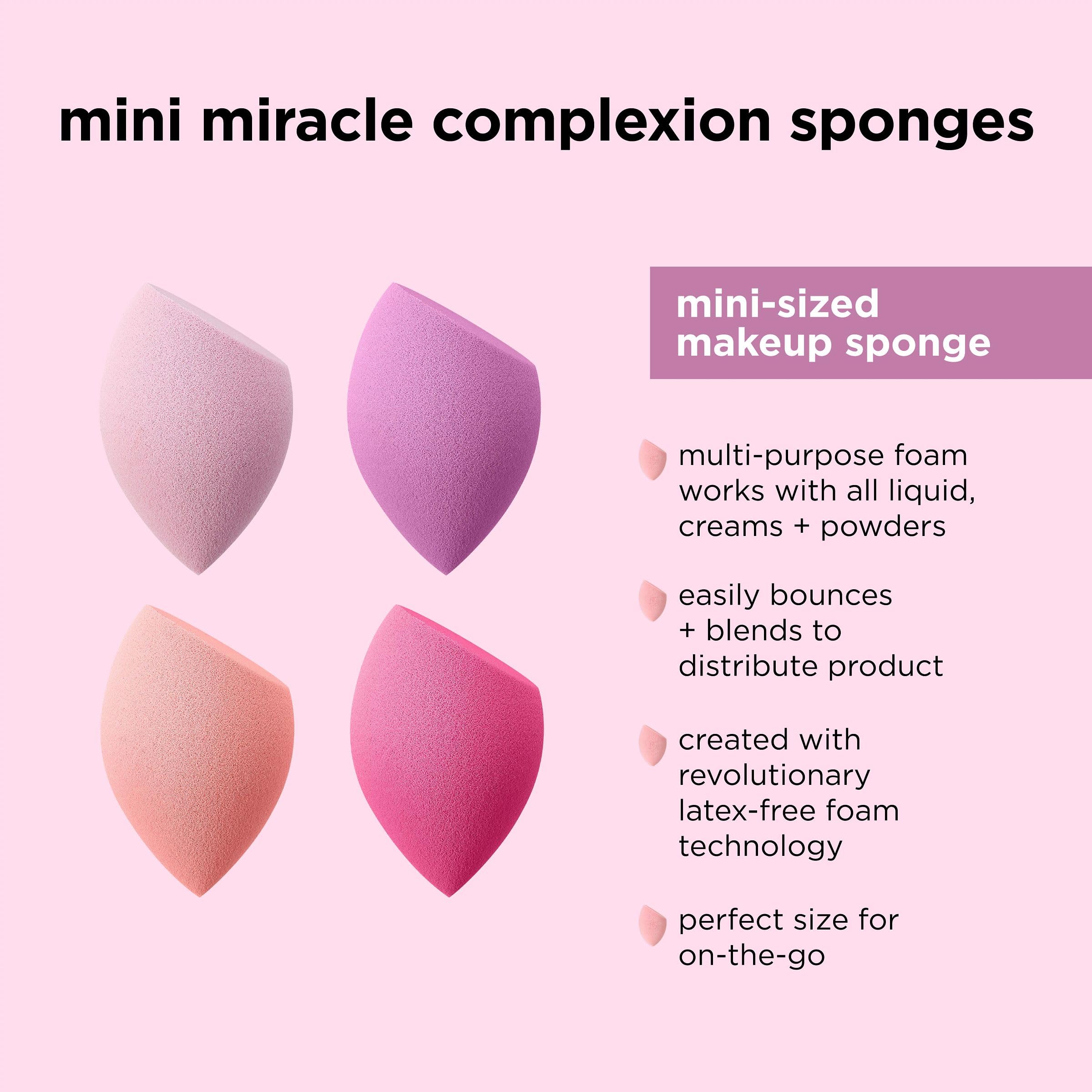 Real Techniques Mini Miracle Complexion Sponge 4 Pack, Small Makeup Blending Sponges, For Foundation & Concealer, Mini Size for Under Eyes & Touch-Ups, Travel Friendly, Natural Makeup, Latex-Free