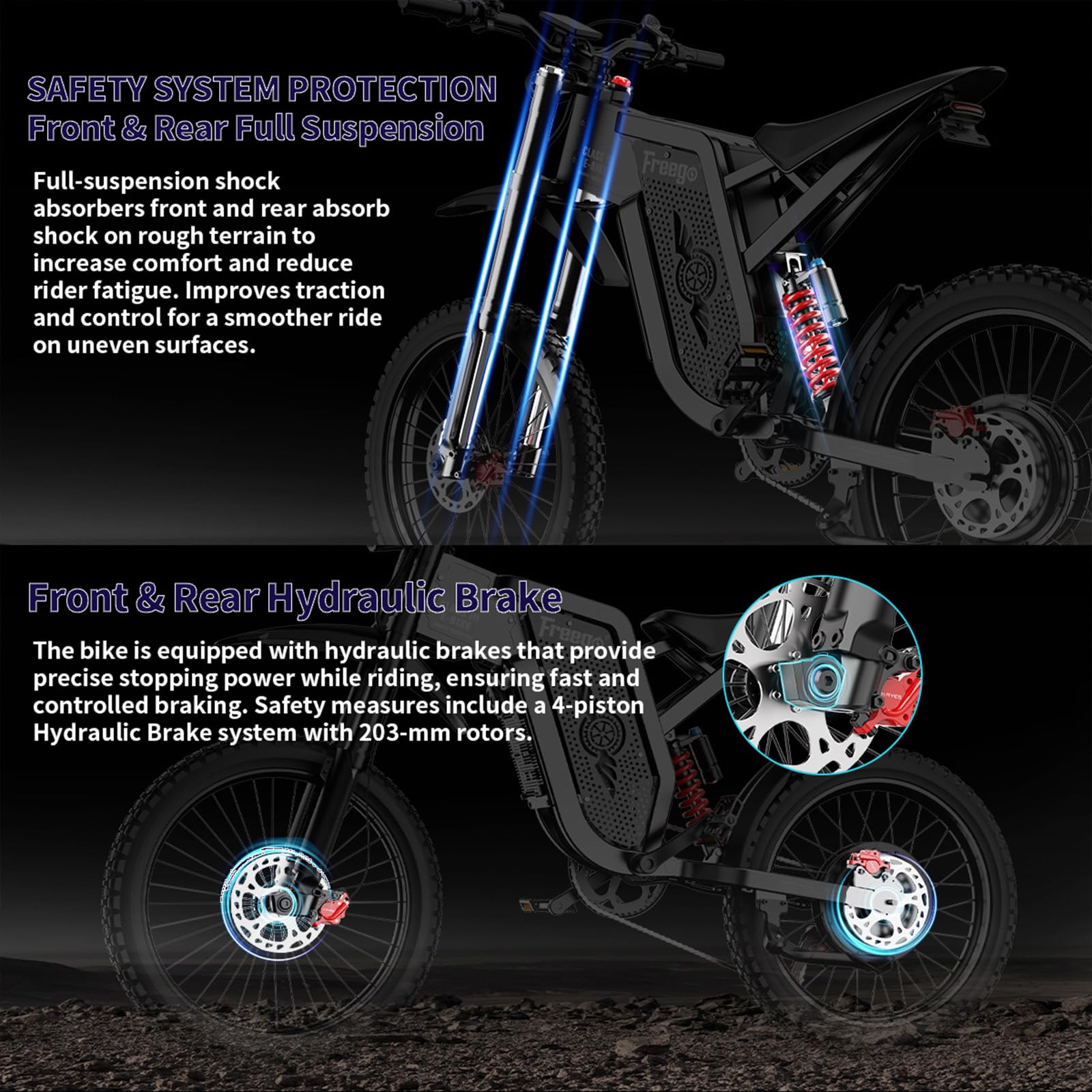 Freego X2 Electric Motorcycle for Adults, Electric Dirt Bike for Adult 6000W Motor 60V/30Ah Removable Battery, 60Mph/60Mile Electric Mountain Bicycle, 19" x2" Tire Full Suspension,Full Hydraulic Brake