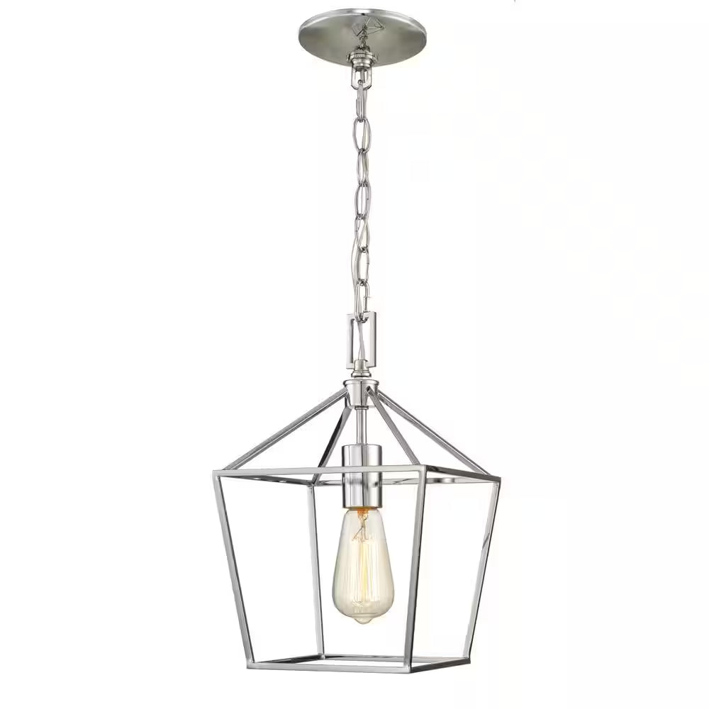 Weyburn 1-Light Chrome Farmhouse Mini Pendant Light Fixture with Caged Metal Shade