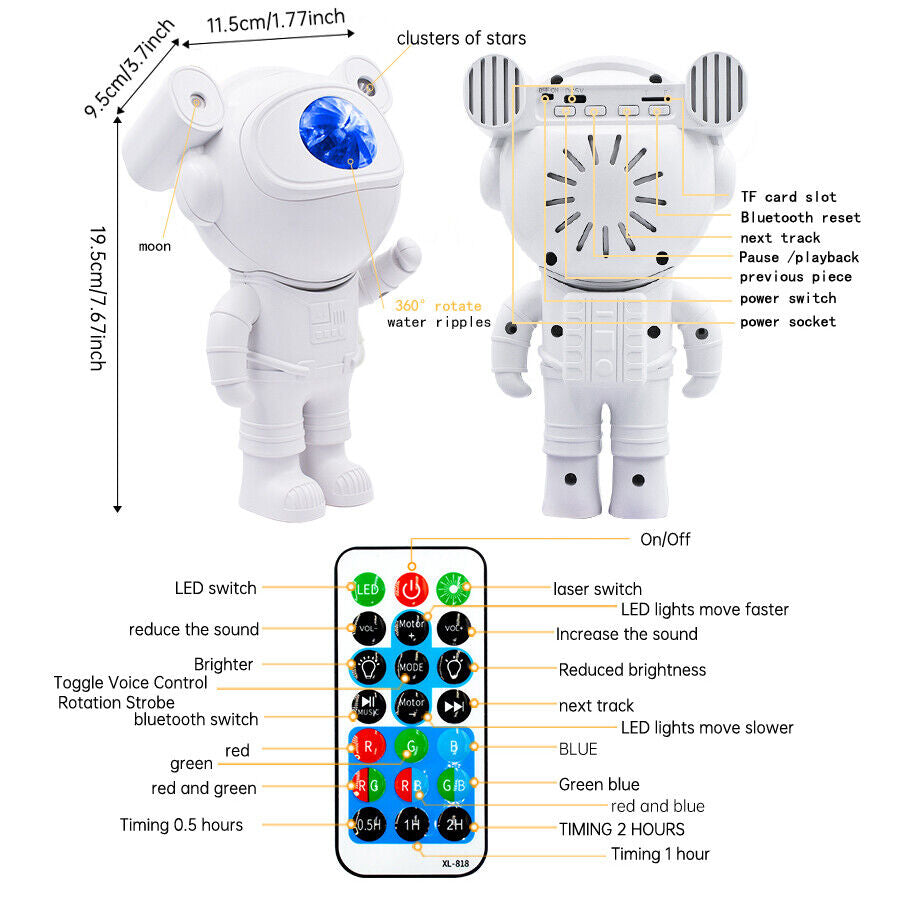 Astronaut Projector Galaxy Starry Sky Night Light Ocean Star LED Lamp Remote Y