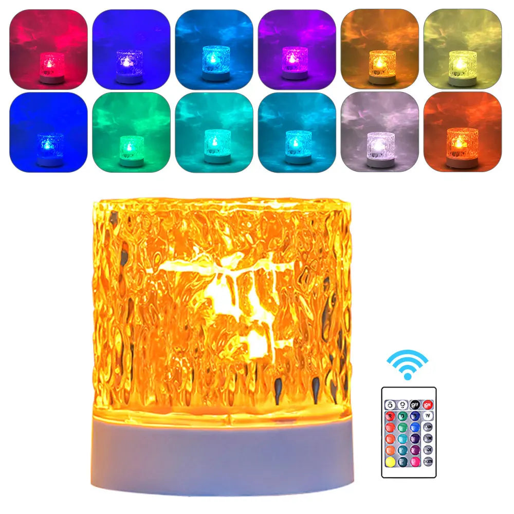 Water Ripple Projector Night Light Crystal Lamp RGB Color Changing Atmosphere Light Remote Control Bedside Lamp Holiday Gift