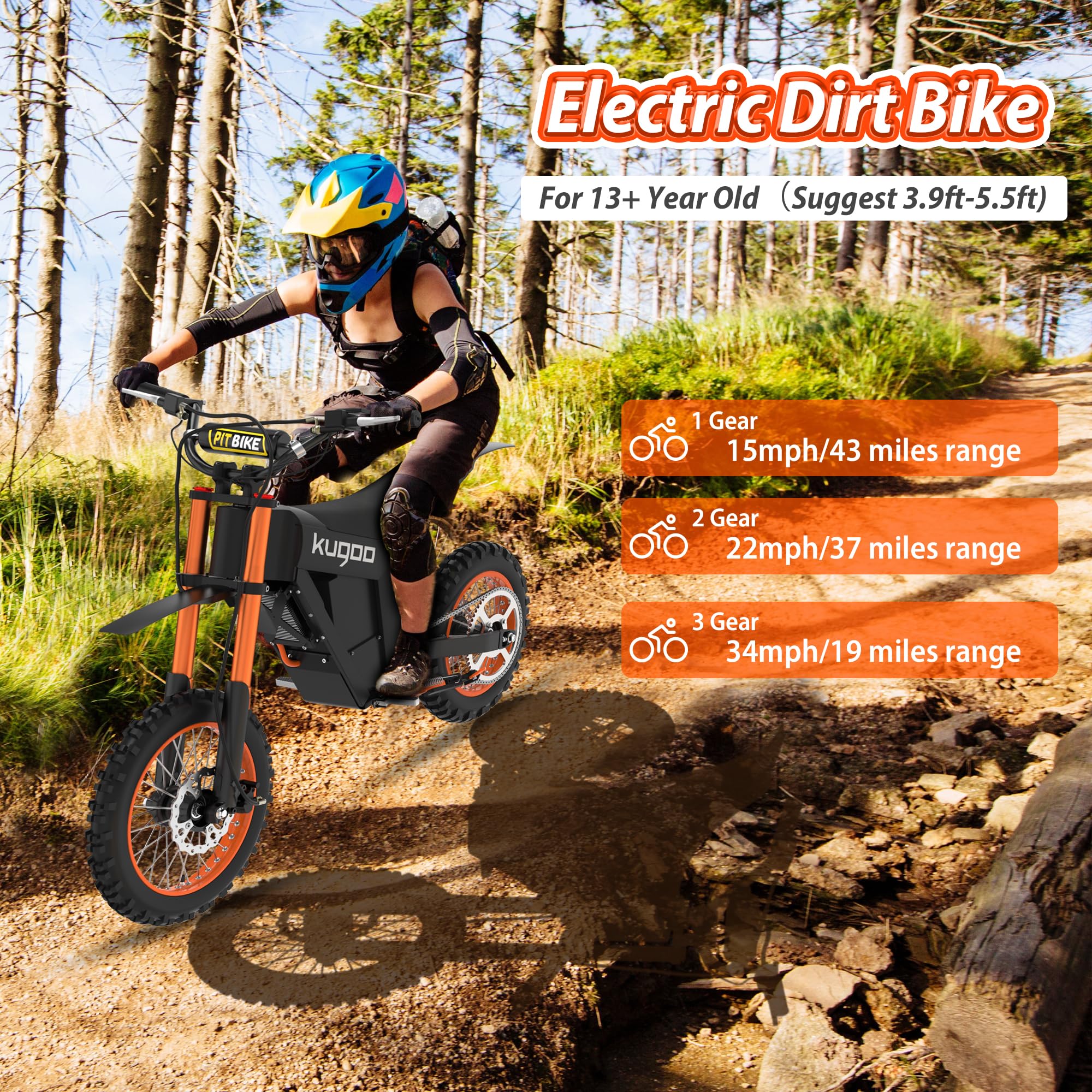 Electric-Dirt-Bike for Teens-Adults, 2000W-21AH-37MPH Electric-Motorcycle, Mountain Bike with 14" 12" Off-Road Fat Tire for Age 13+