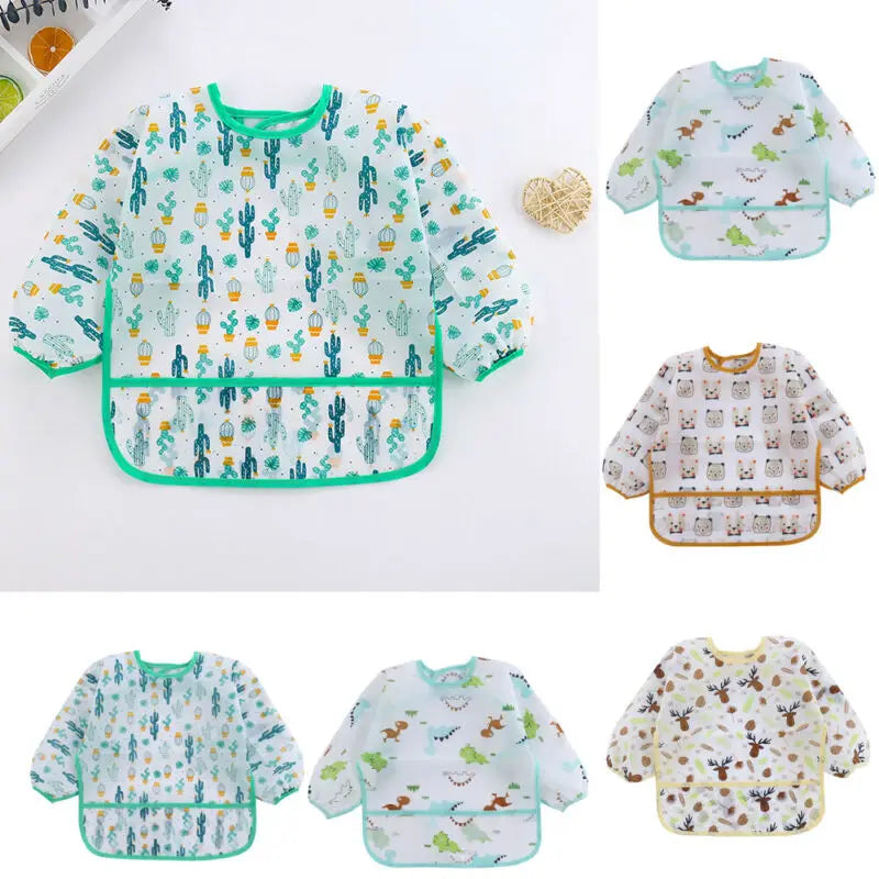 Baby Bibs New Cute Children Baby Stuff Toddler Waterproof Long Sleeve Art Smock Feeding Bib Apron for Kids 1-4 Years