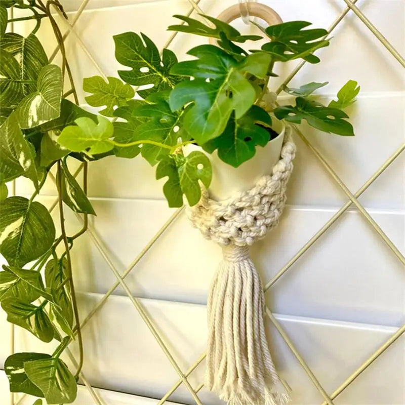 Colourful Macrame Wall Hanging Air Plant Holder Planter Cotton Hand Weaving Flowerpot Net Bag For Home Decor Bedroom Decoration