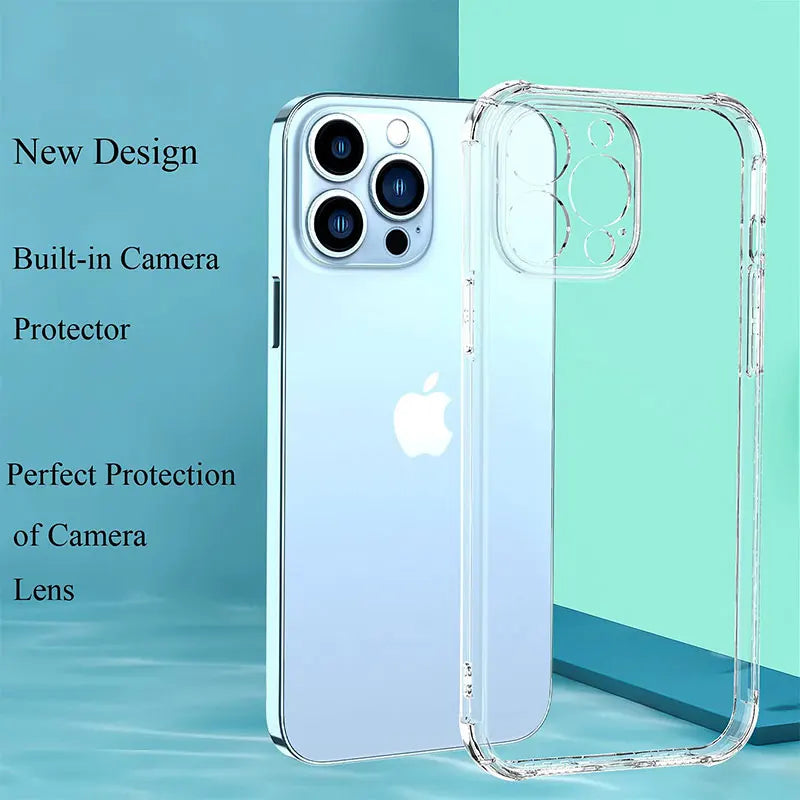 Luxury Shockproof Silicone Phone Case For iPhone 14 13 12 11 Pro Max Mini X XS XR 6 7 8 14 Plus Lens Protection Clear Back Cover