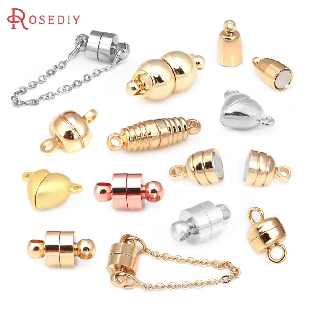 18K Gold Color Brass Oval Cylinder Heart Magnetic Necklace Bracelets Connect Clasps Jewelry Making Supplies Findings Accessories