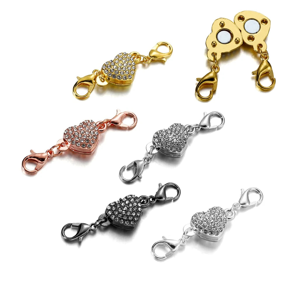 3pairs 18x11mm Crystal Heart Magnetic Claps With Lobster Clap End Clasp Connectors For DIY Jewelry Making Bracelet Accessories