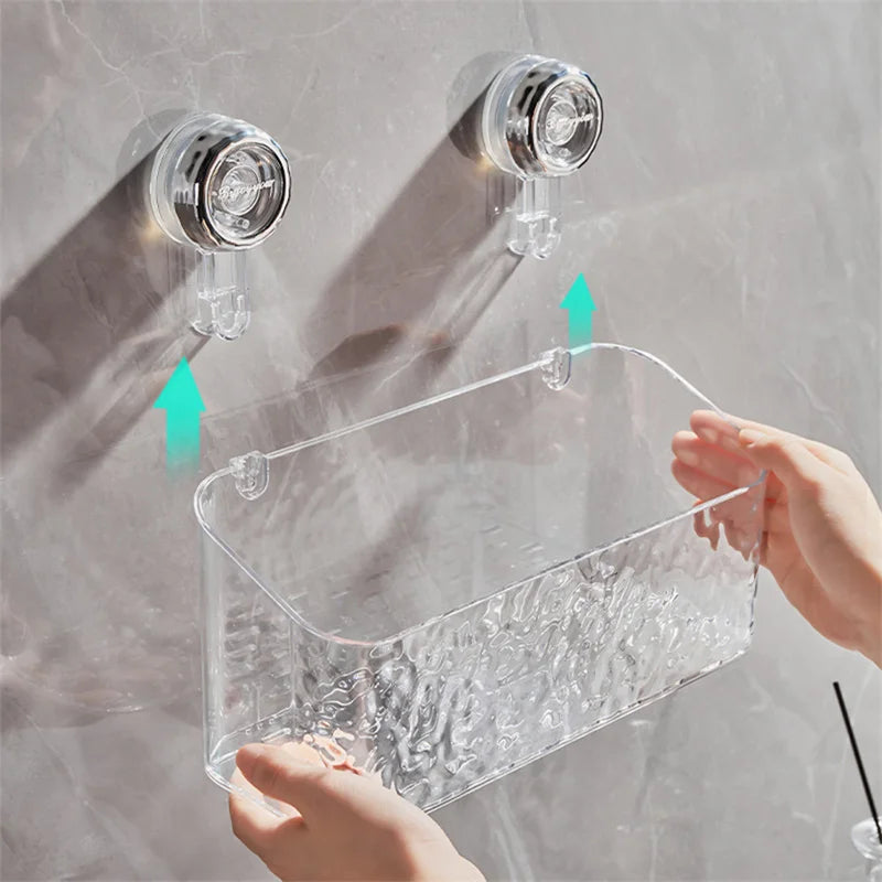 Large Capacity Light Luxury Style Glacier Pattern Suction Cup Shelf with Strong Load-bearing For Bathroom Kitchen Punch Free