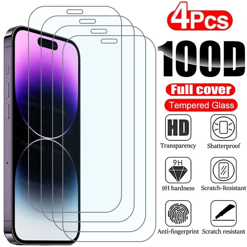 4PCS Tempered Glass for iPhone 13 12 11 Pro Max Mini Screen Protector for iPhone 14 Pro 7 8 6 6S Plus SE 2020 X XR Xs Max Glass