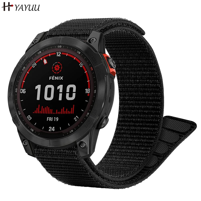 YAYUU 26 20 22mm Nylon Watch Band For Garmin Fenix 7X 6X Pro 7 7S 6 6S 5X 5 5S Plus/Venu 2 Plus Hook and Loop Quick Dry Strap