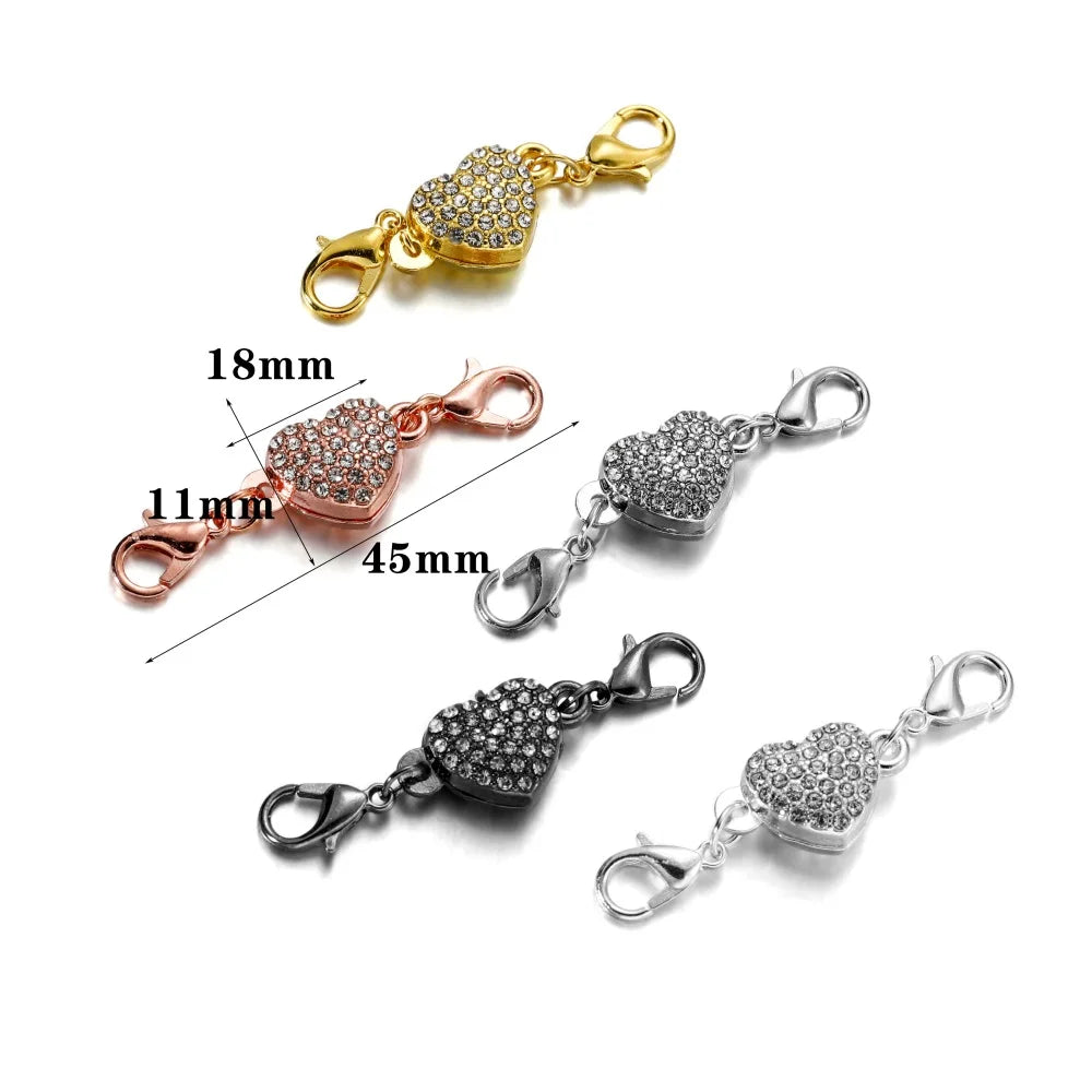 3pairs 18x11mm Crystal Heart Magnetic Claps With Lobster Clap End Clasp Connectors For DIY Jewelry Making Bracelet Accessories