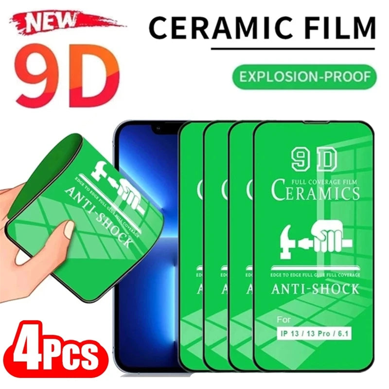 4Pcs 9D Soft Ceramic Film for iPhone 11 12 13 14 Pro Max 6 7 8 15 Plus Screen Protector for iPhone 13 Mini X XR XS MAX Not-Glass