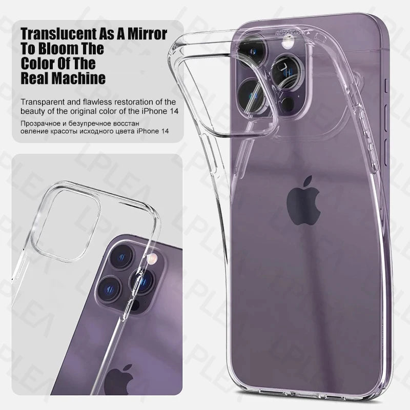 Luxury Transparent Phone Case For iPhone 15 14 13 12 11 Pro Max Mini Soft Clear TPU Silicone X  XS XR 8 7 6 5 Plus SE Back Cover