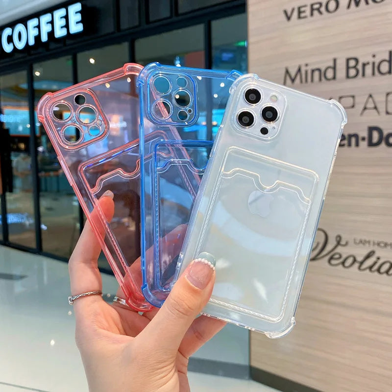 Card Bag phone Case For iPhone 15 14 13 12 11 Pro Max XR X XS 6 7 8 Plus SE 2020 Shockproof Clear Color Soft Hard Cover Fundas