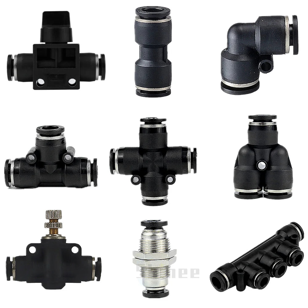 High Quality Black Pneumatic Fitting Pipe Connector Tube Air Quick Fittings 3/4/6/8/10/12/14/16mm PU PY PK PE PV SA HVFF  PZA PM