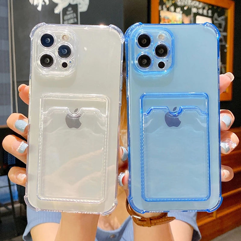 Card Bag phone Case For iPhone 15 14 13 12 11 Pro Max XR X XS 6 7 8 Plus SE 2020 Shockproof Clear Color Soft Hard Cover Fundas